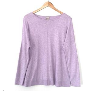 Chico's Purple Relaxed Crew Neck Cashmere blend Sweater M Preppy Beach Old Money